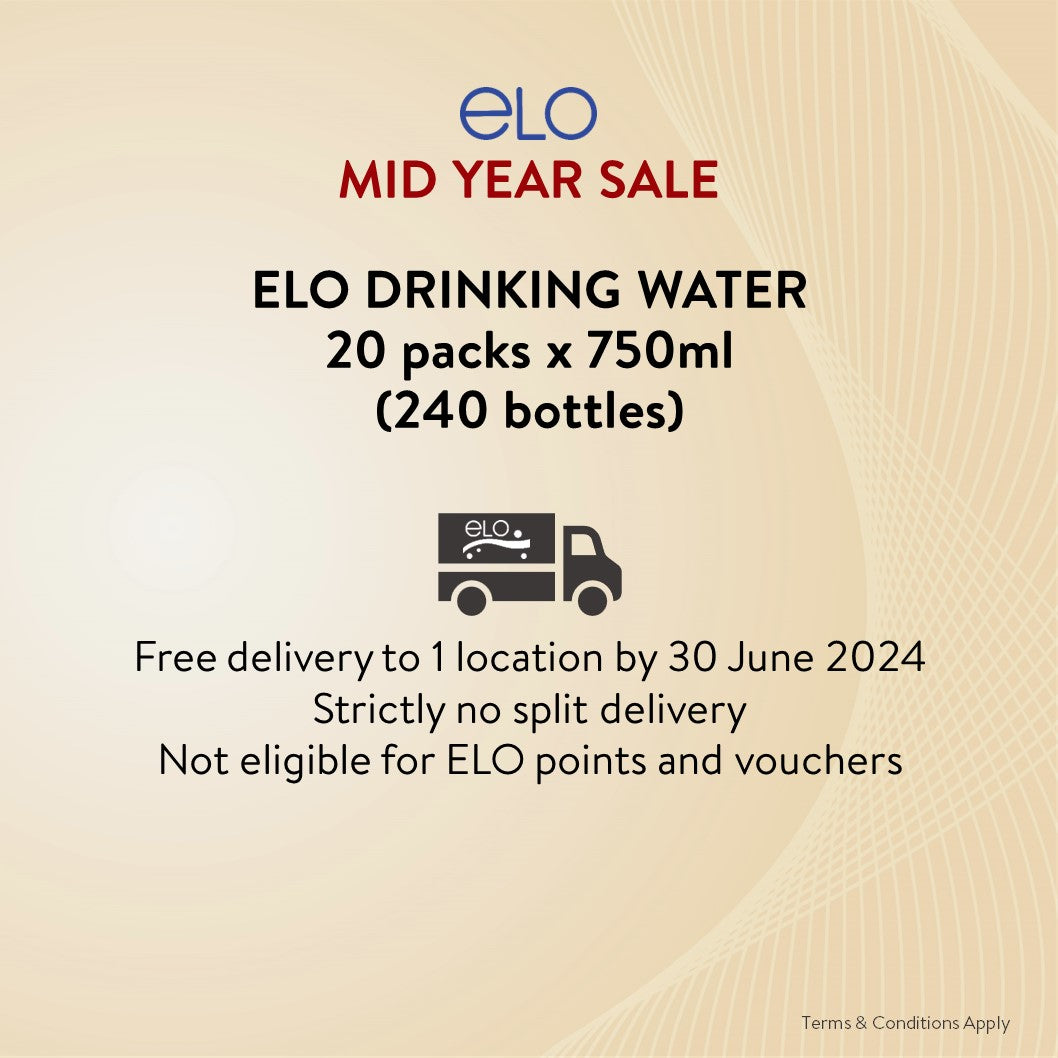 20 Packs ELO Drinking Water (750ml x 240 bottles)(Not eligible for ELO Points) (Refunds and Exchange is strictly not allowed)